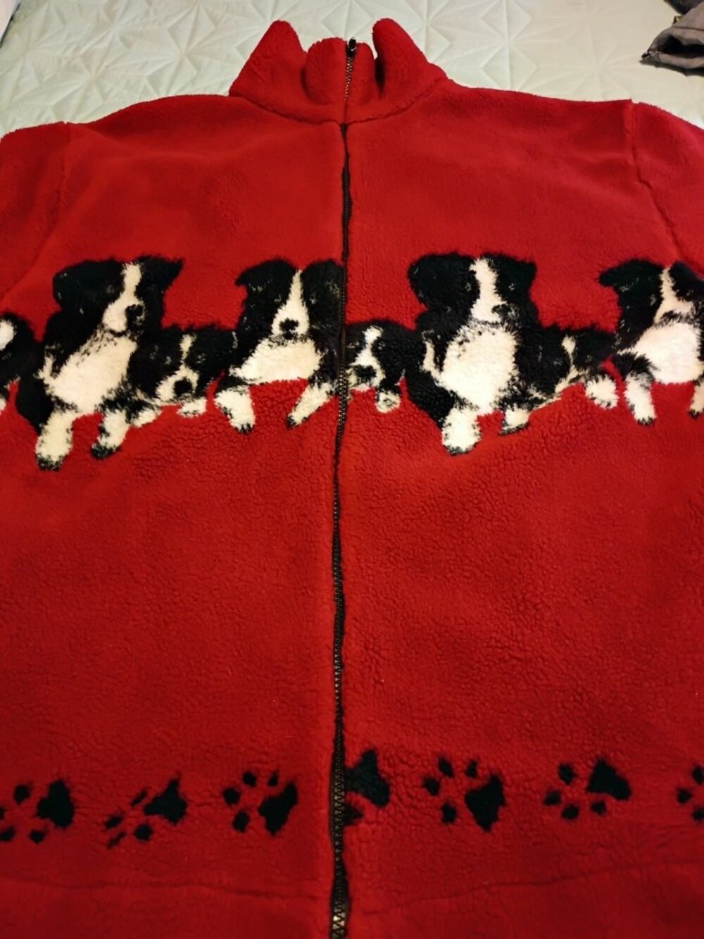 Vintage Full Zip Fleece Graphic Puppy Jacket Red 2XL